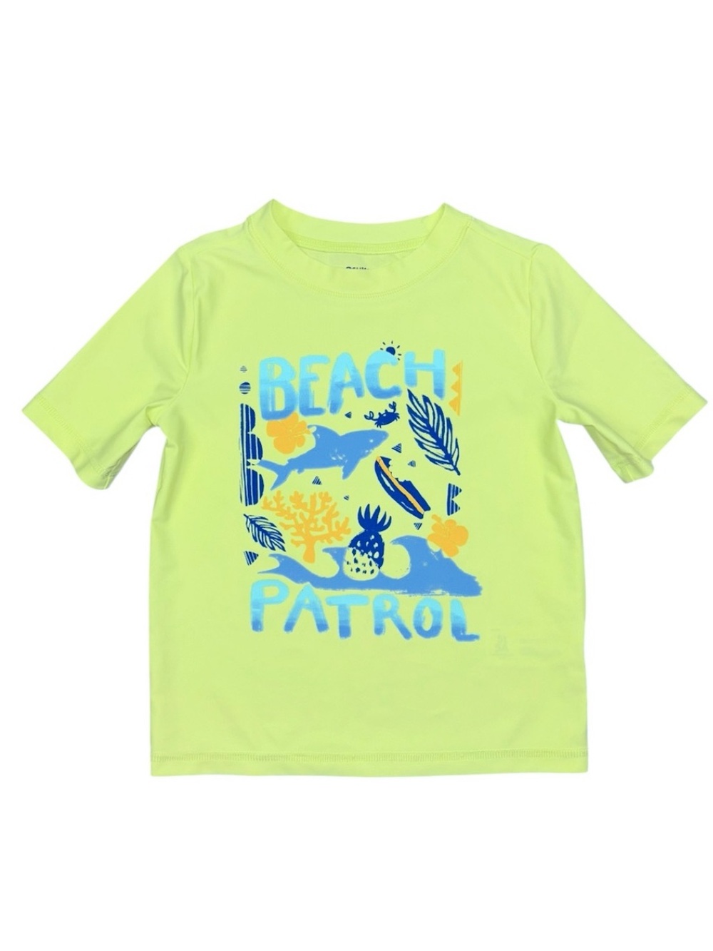 Oshkosh B’Gosh Swim Shirt Rashgurd 5T Neon Yellow Sharks Like New